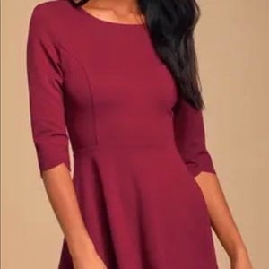 Lulu’s burgundy scallop sleeve & hem skater dress